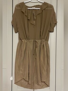 Women's Taupe Drawstring Waist Ruffle Dress